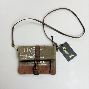 MONA B Upcycled Canvas Crossbody Bag NWT Live Love Wander Boho Vegan Leather